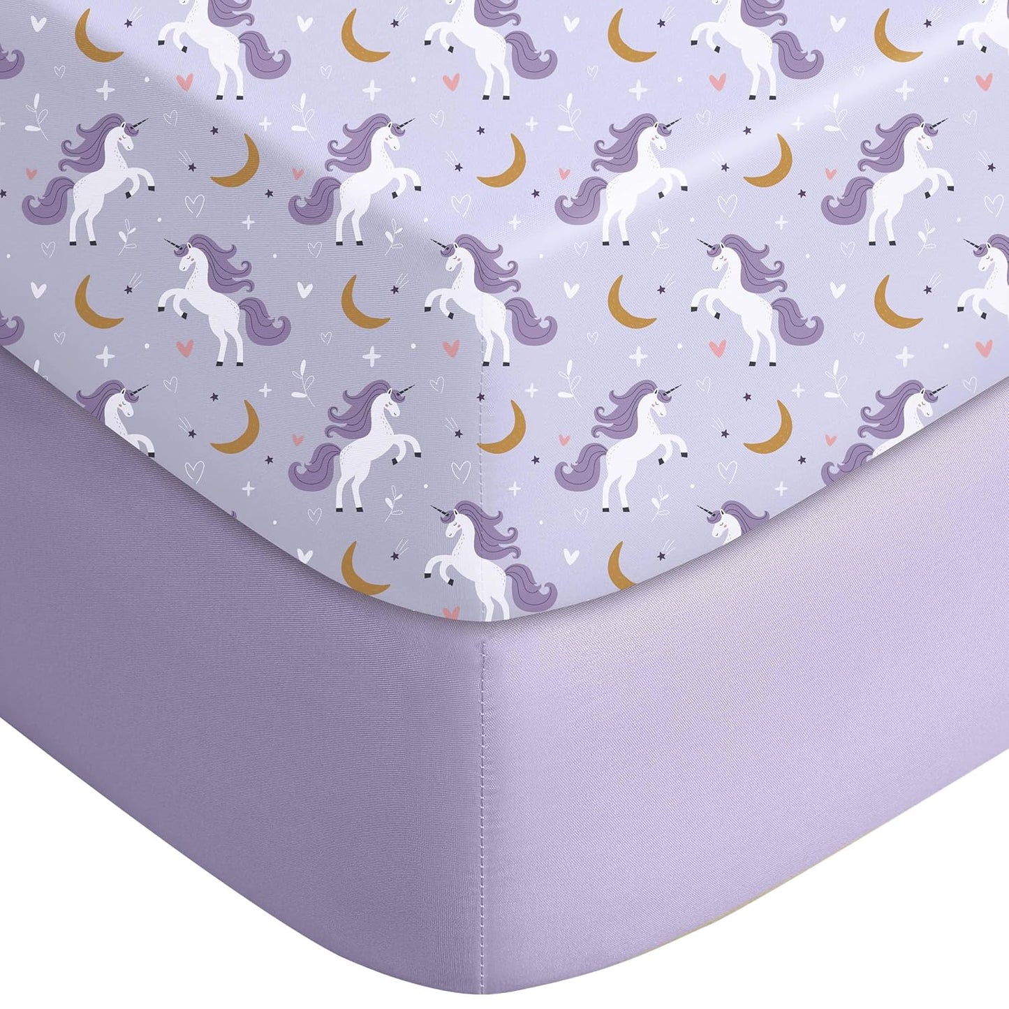 Yoofoss Fitted Baby Crib Sheets - Super Soft Microfiber 2-Pack for Standard Crib & Toddler Mattress | Purple & Unicorn 28x52x8in