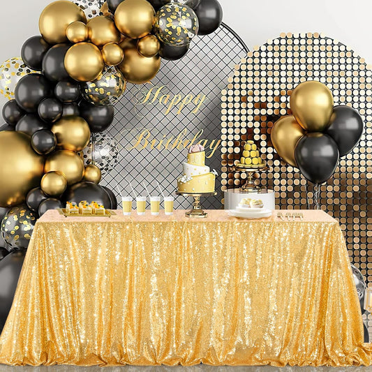 Gold Sequin Tablecloth 90x90 for Weddings & Parties - Sparkly Rectangle Birthday Decor