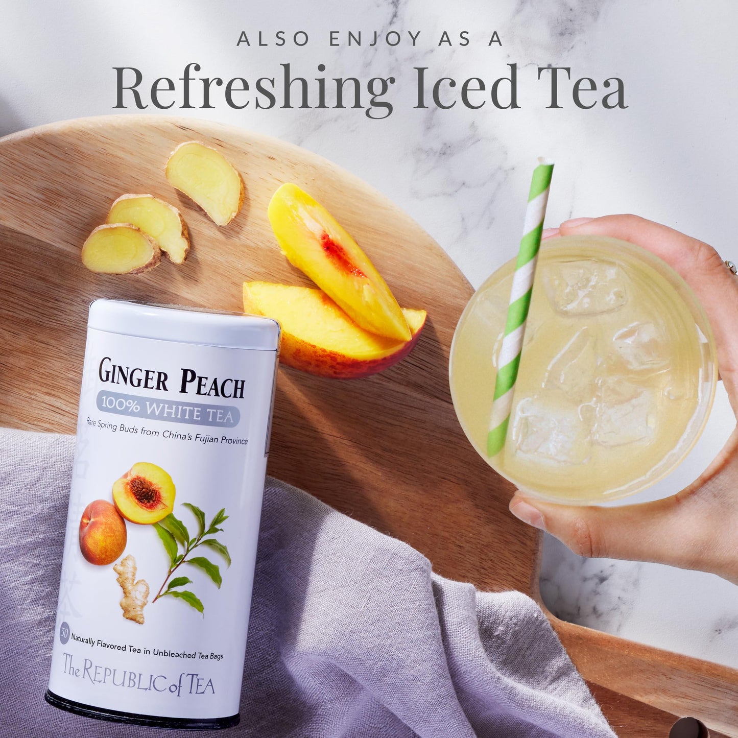 The Republic of Tea – Ginger Peach 100% White Tea Bags, Steeps 50 Low-Caffeinated Cups