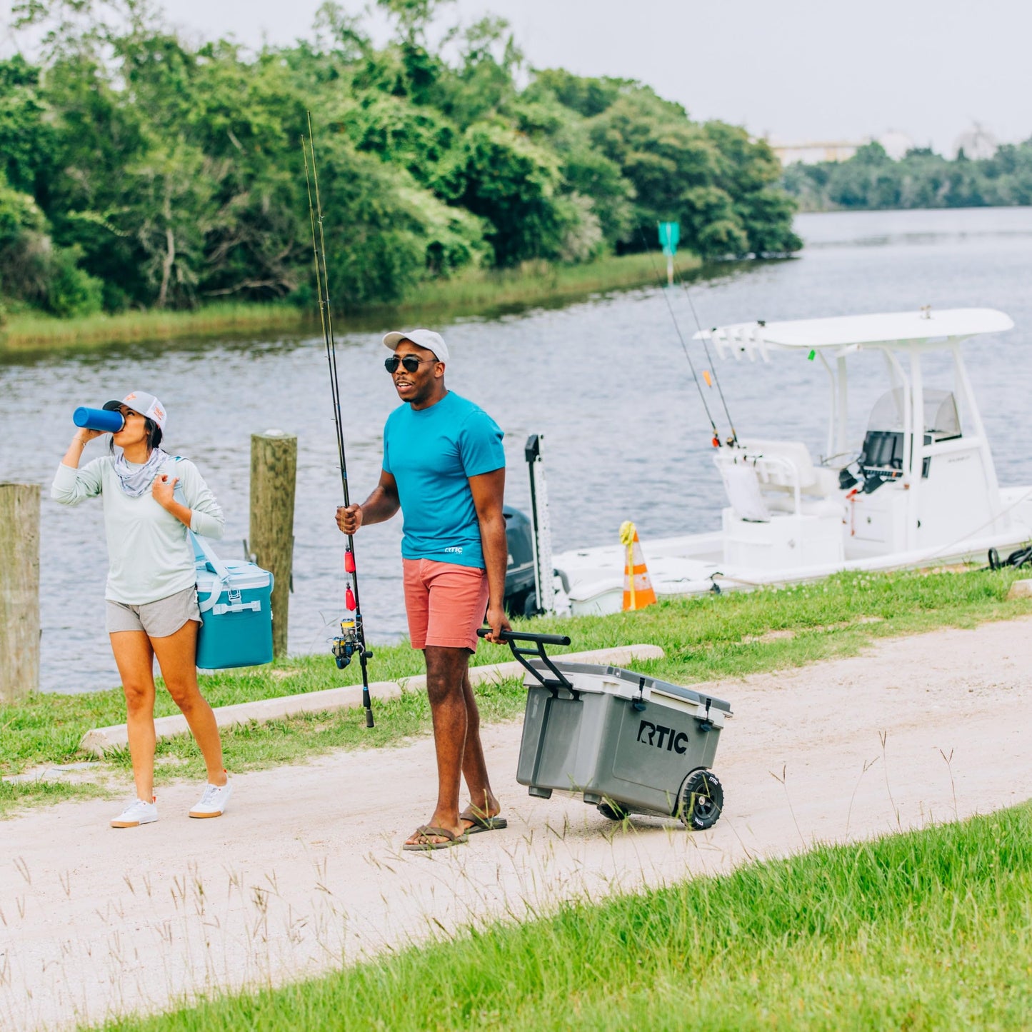 RTIC 52 Quart Ultra-Light Wheeled Hard Cooler Insulated Portable Ice Chest Box for Beach, Drink, Camping, Picnic, Fishing, Boat, Barbecue, 30% Lighter Than Rotomolded Coolers, Dark Grey & Cool Grey