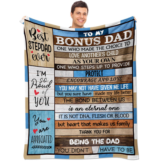 Kieetlan Gifts for Bonus Dad, Cool Bonus Dad Birthday Gifts Idea, Best Gifts for Stepped Dad from Daughter Son, Bonus Dad Father’s Day Blanket 60"X80"