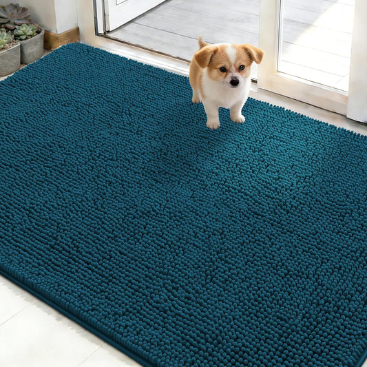 OLANLY Dog Door Mat - Absorbent Non-Slip Mud Mat for Indoor Use | Quick Dry Chenille, 50x30, Atlantic Blue