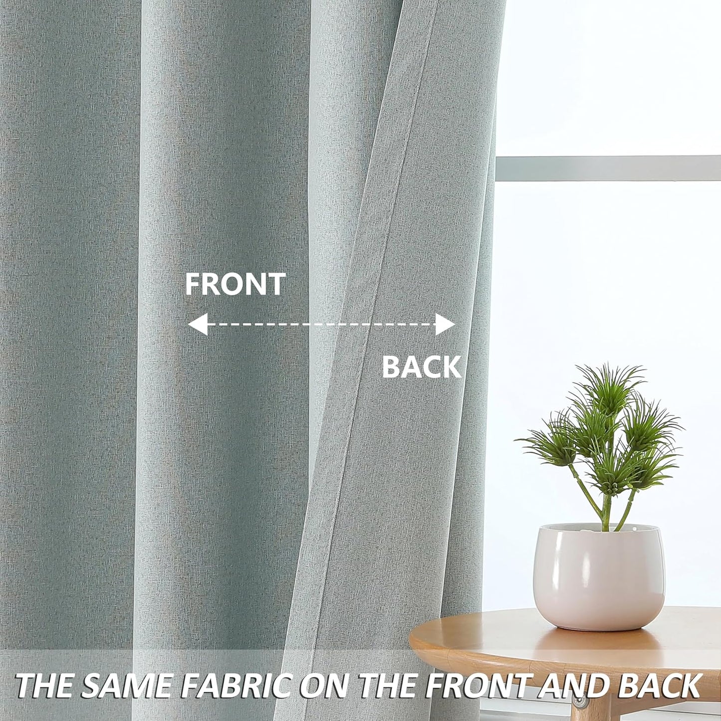 THOOO 100% Blackout Curtains - Natural Linen Textured Grommet Panels | 63 Inch Length, Sage Green for Bedroom & Nursery