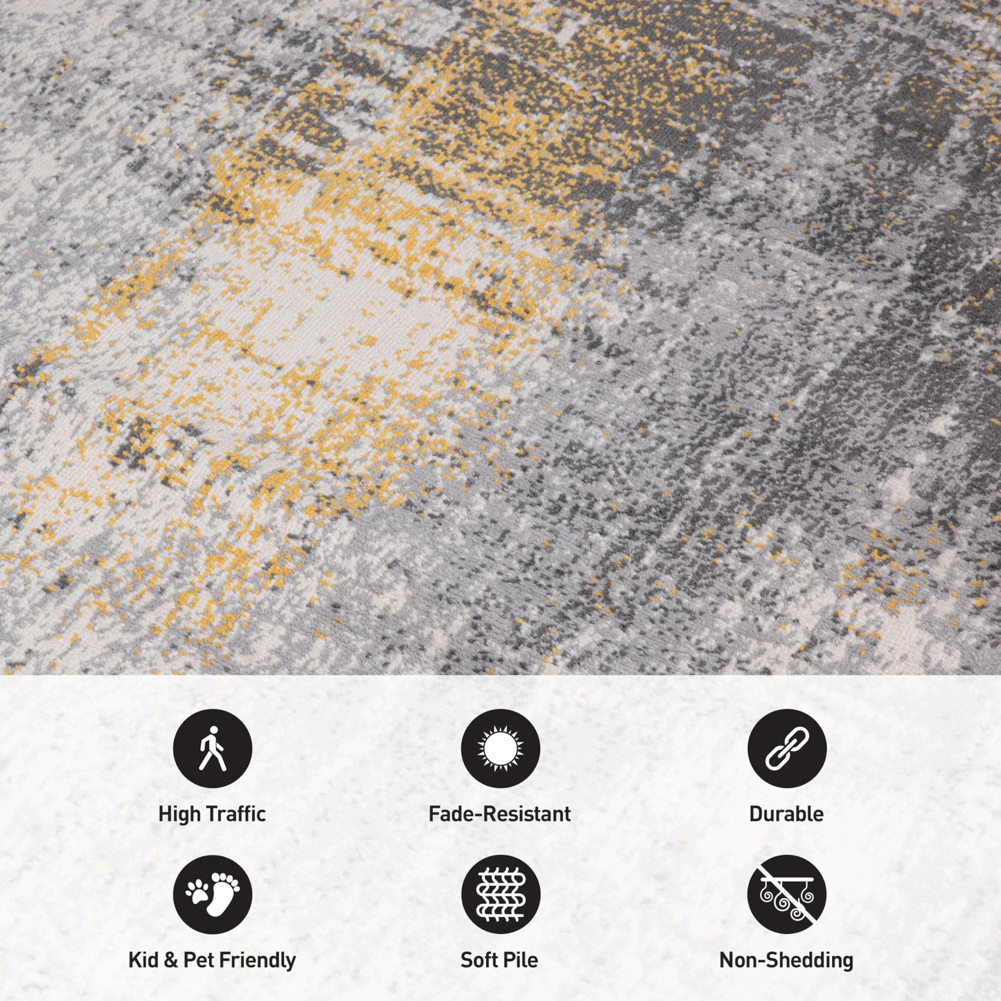 Rugshop Dublin Contemporary Abstract Stain Resistant Soft Area Rug 5' x 7' Yellow