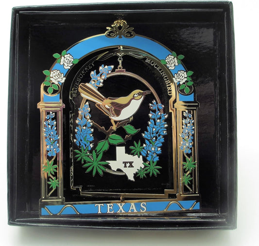 Texas State Bird & Flower Brass Ornament - Unique Home Decor Gift