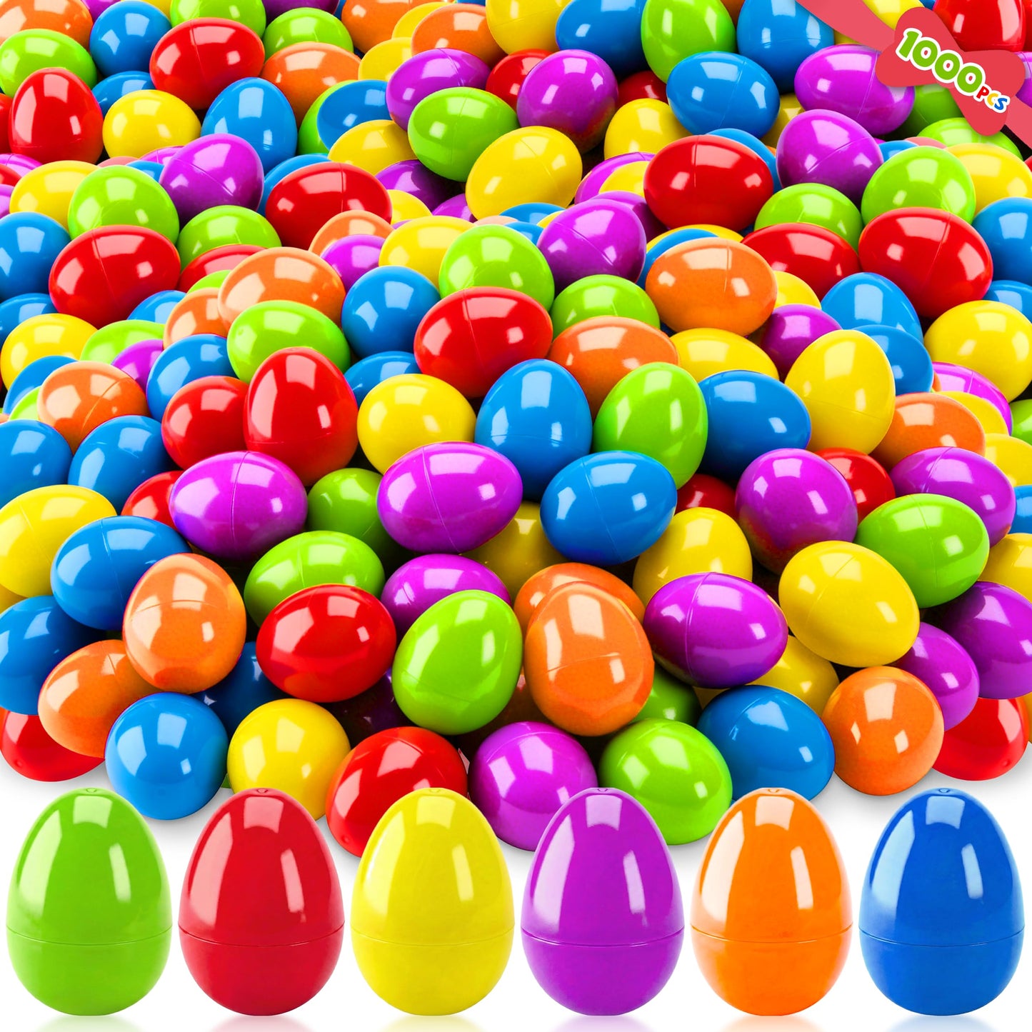 kortes 1000pcs Plastic Easter Eggs, 6 Colors 2.3" Empty Fillable Eggs Bulk for Easter Basket Stuffers Easter Eggs Hunts Party Favors, Classroom Prize Supplies (1000)