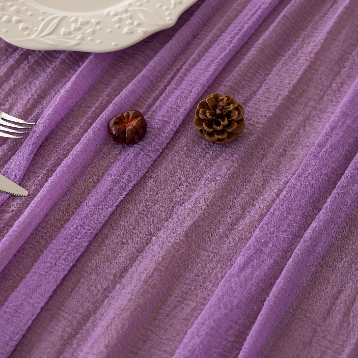 Keketoarrange 3pcs Spring Table Runner Lavender Gauze Rustic Boho Lilac Cheesecloth Grape Table Runner 120 Inch 10 FT for Wedding Baby Bridal Shower Birthday Party Long Sheer Home Decorations