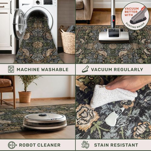 Hazo Haus Dark Floral Area Rug 8x10 - Washable Non-Slip Design for Living Room, Dining Room & Office
