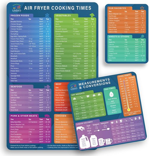 Air Fryer Cheat Sheet Magnets - Essential Cooking Guide for Beginners | Magnetic Quick Reference (3 Pack)