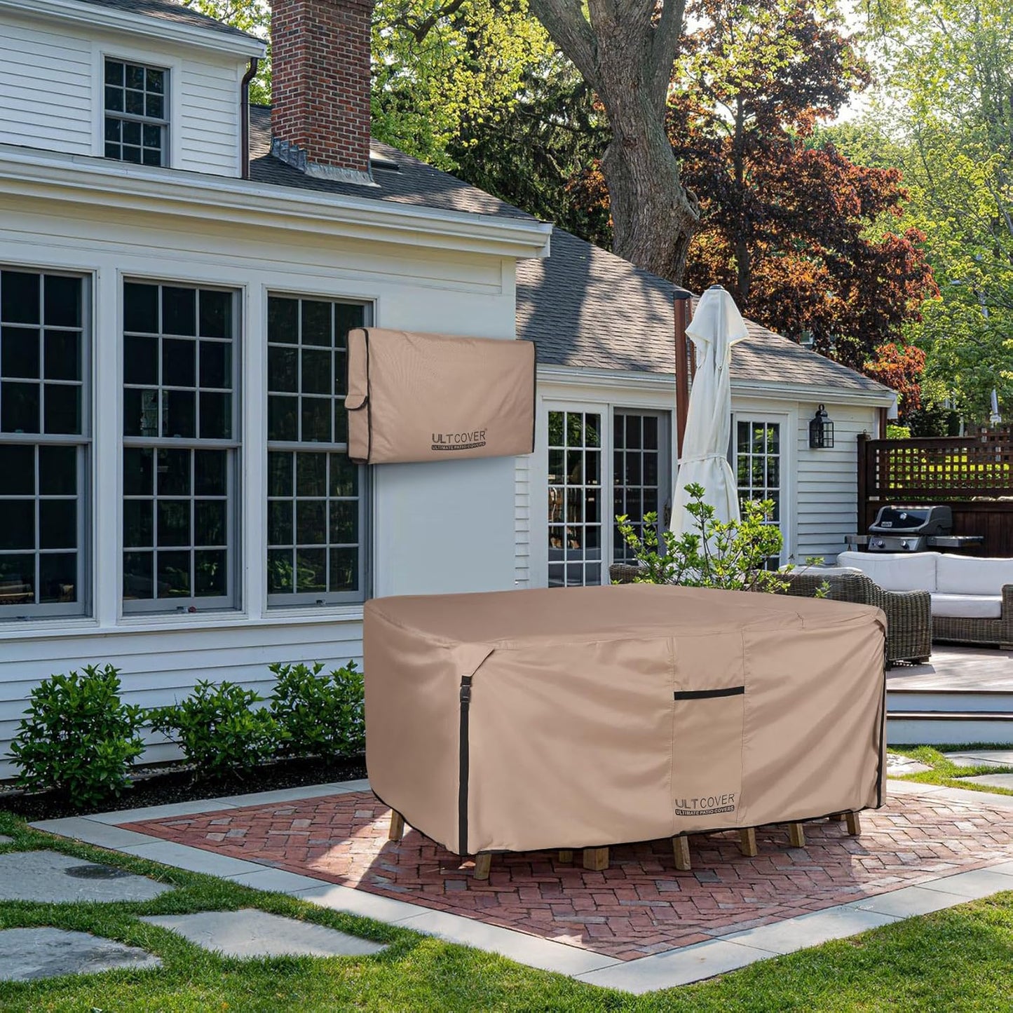 ULTCOVER Square Patio Table Cover - Heavy Duty 600D Waterproof Canvas | Fits 106-Inch Outdoor Dining Sets