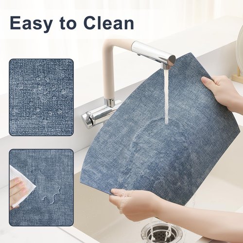 Homaxy Round Table Placemats Set of 6, Washable Wedge Shaped Faux Leather Table Mats, Wipeable Kitchen Dinner Place Mats for Indoor Outdoor, Blue