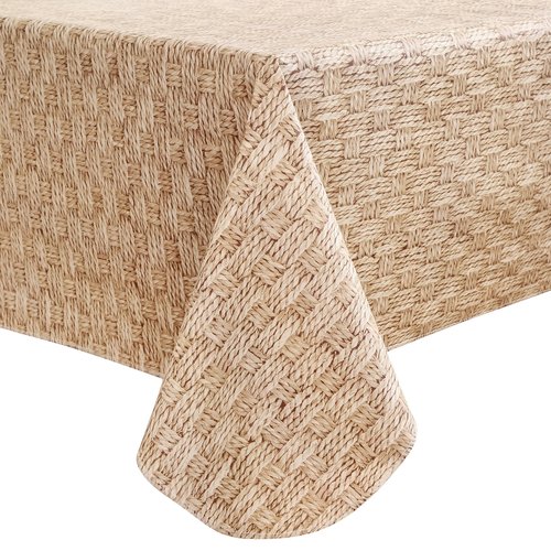 HRNJJYP Heavy Duty Vinyl Tablecloth with Flannel Backing Waterproof Oil-Proof Plastic Table Cloth Stain-Resistant Wipeable Rectangle or Square Table Cover for Dining, Camping (Weaving, 60X84 Inch)