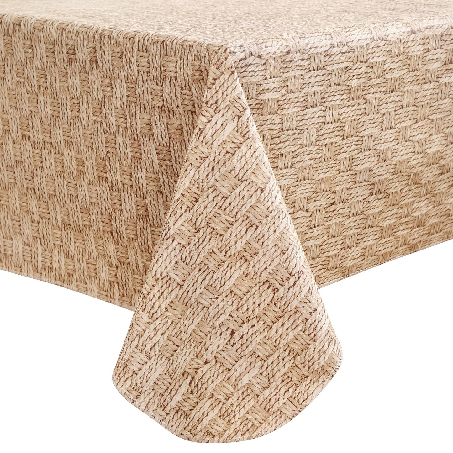 HRNJJYP Heavy Duty Vinyl Tablecloth with Flannel Backing Waterproof Oil-Proof Plastic Table Cloth Stain-Resistant Wipeable Rectangle or Square Table Cover for Dining, Camping (Weaving, 52X70 Inch)
