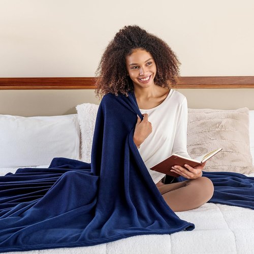 Berkshire Blanket Microfleece Bed Blanket - Lightweight Plush Comfort in Navy | Queen Size 90x90 Inches