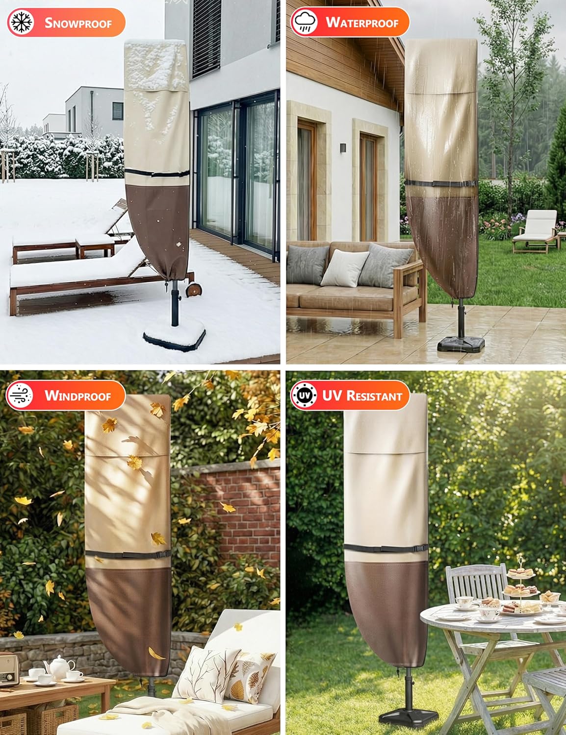 Vailge Patio Umbrella Cover - Waterproof & Windproof for 9-13 Ft Cantilever Umbrellas | Includes Support Pole & Storage Bag