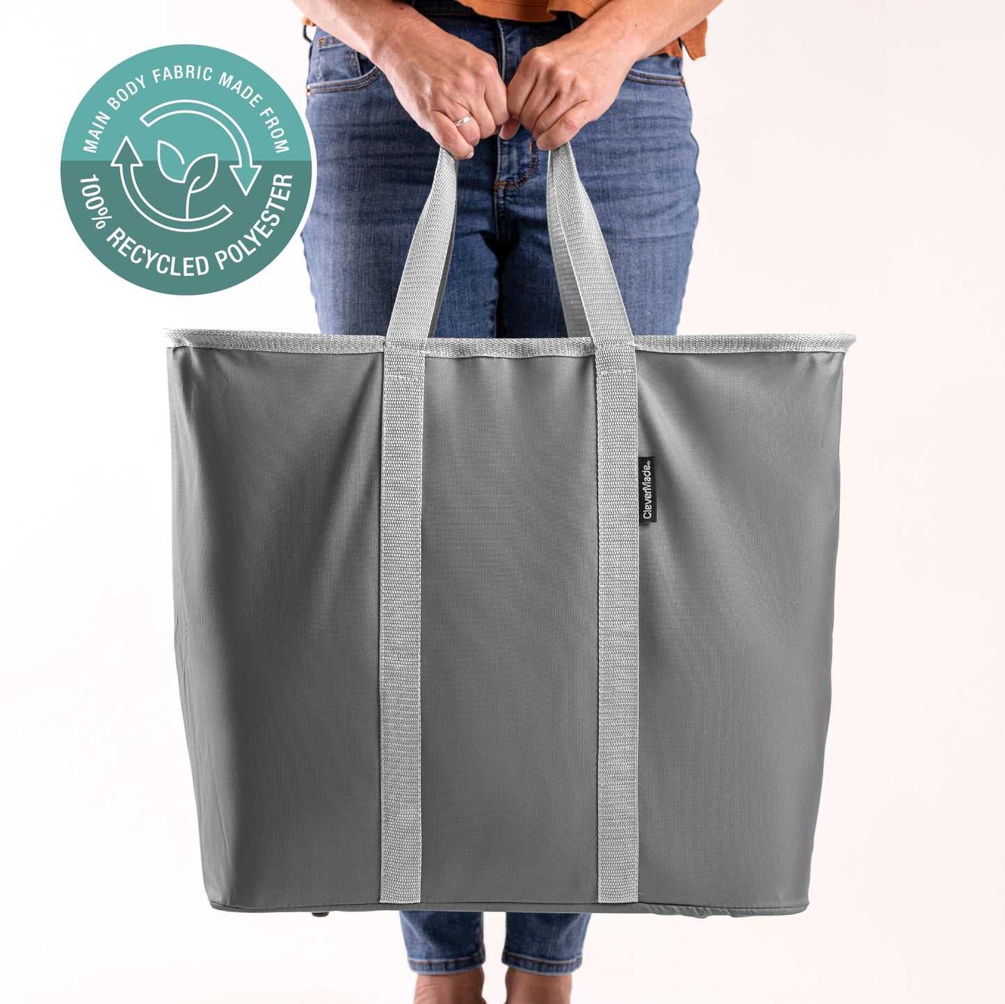 CleverMade Collapsible Laundry Caddy – Foldable Laundry Hamper & Tote, XXL 64L Pop-Up Laundry Basket with Handles, Space-Saving Laundry Organizer for Home & Travel, 2 Pack - Charcoal Gray