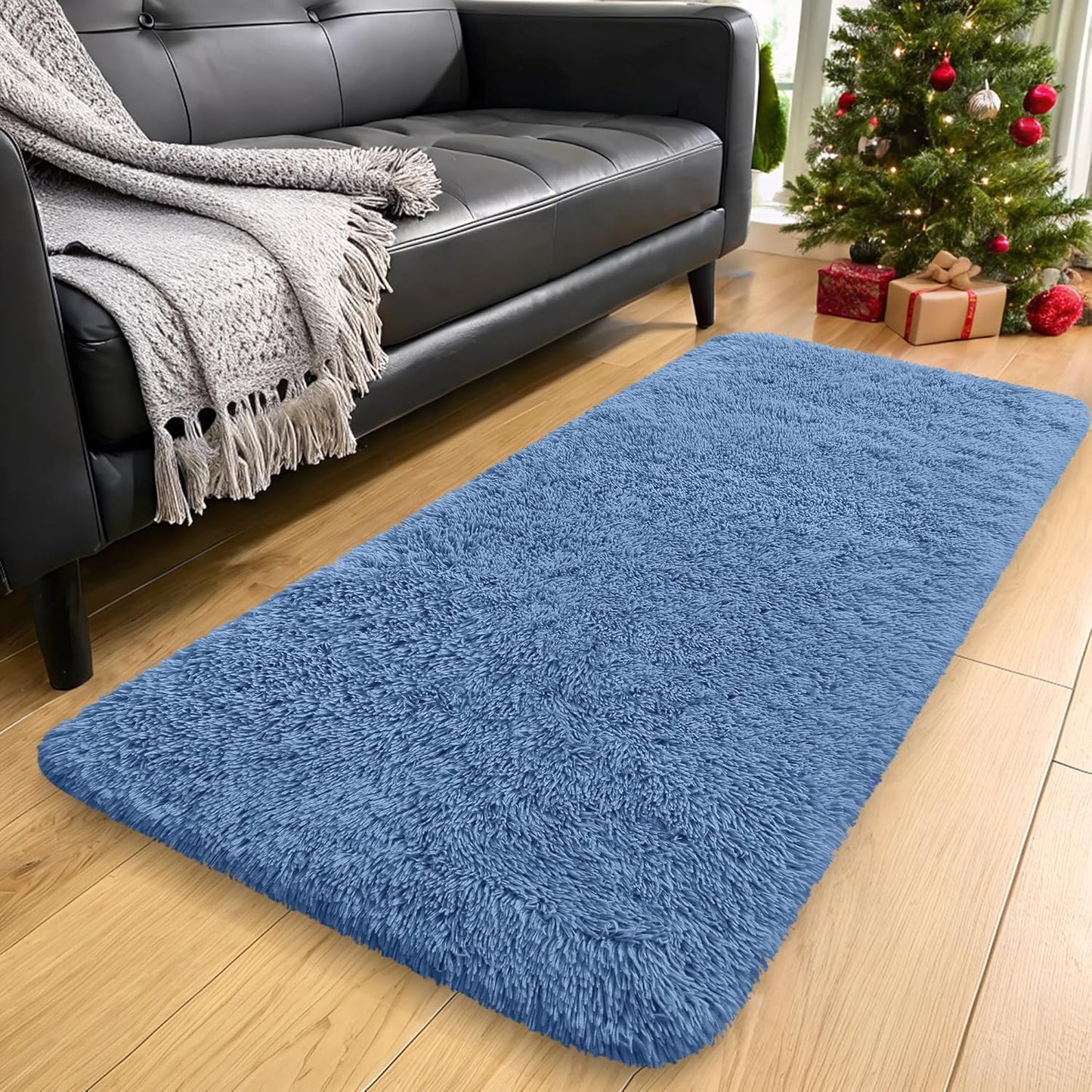 OLANLY Runner Rugs - Soft, Machine Washable Shaggy Design for Hallway & Bedroom | Blue 2x5 ft