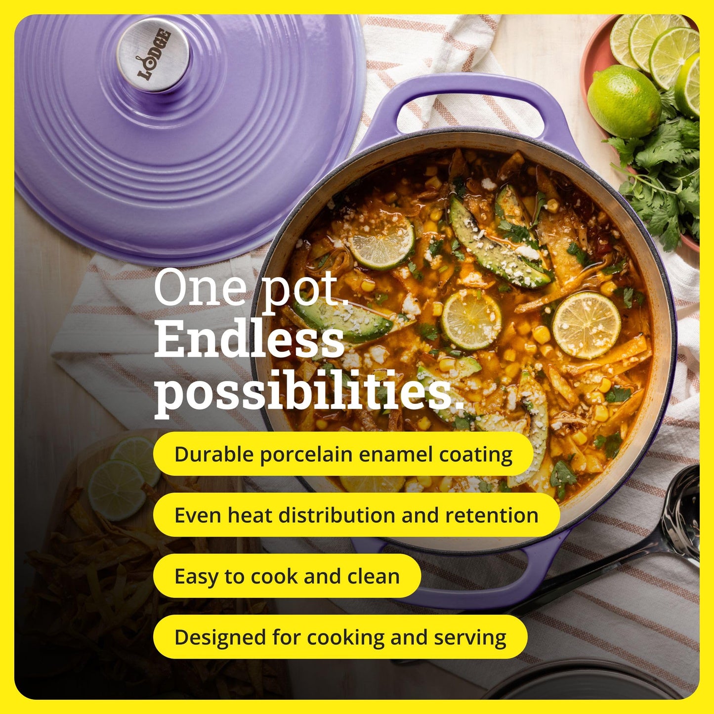 Lodge Essential Enamel Cast Iron Dutch Oven 6 Quarts - Perfect for Bread Baking, Braising, Marinating & Slow Cooking, Features Moisture-Sealing Lid & Dual Handles, Kitchen Essentials, Lilac