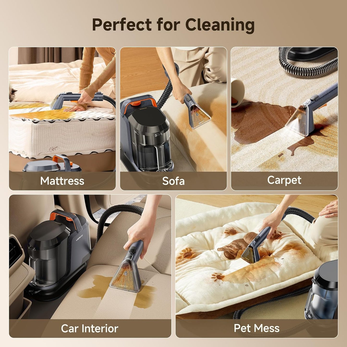 Uwant Portable Carpet Cleaner - 18Kpa Deep Cleaning Machine for Cars & Pets | Includes Self-Cleaning Tool