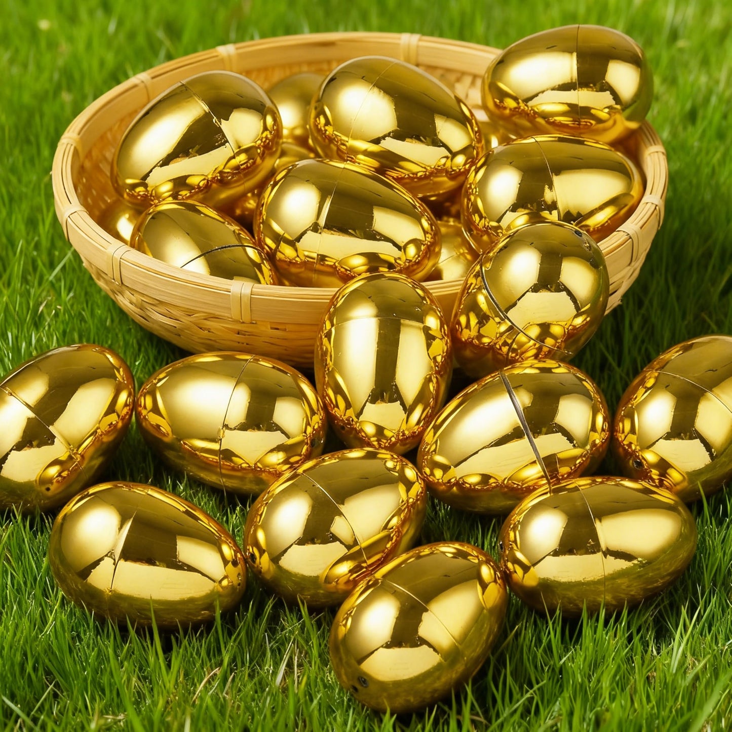 JOYIN 6Pcs Gold Easter Eggs, 2.3" Metallic Plastic Empty Eggs Fillable for Easter Hunt Supplies, Basket Stuffers, Toys Filling Treats, Party Favor