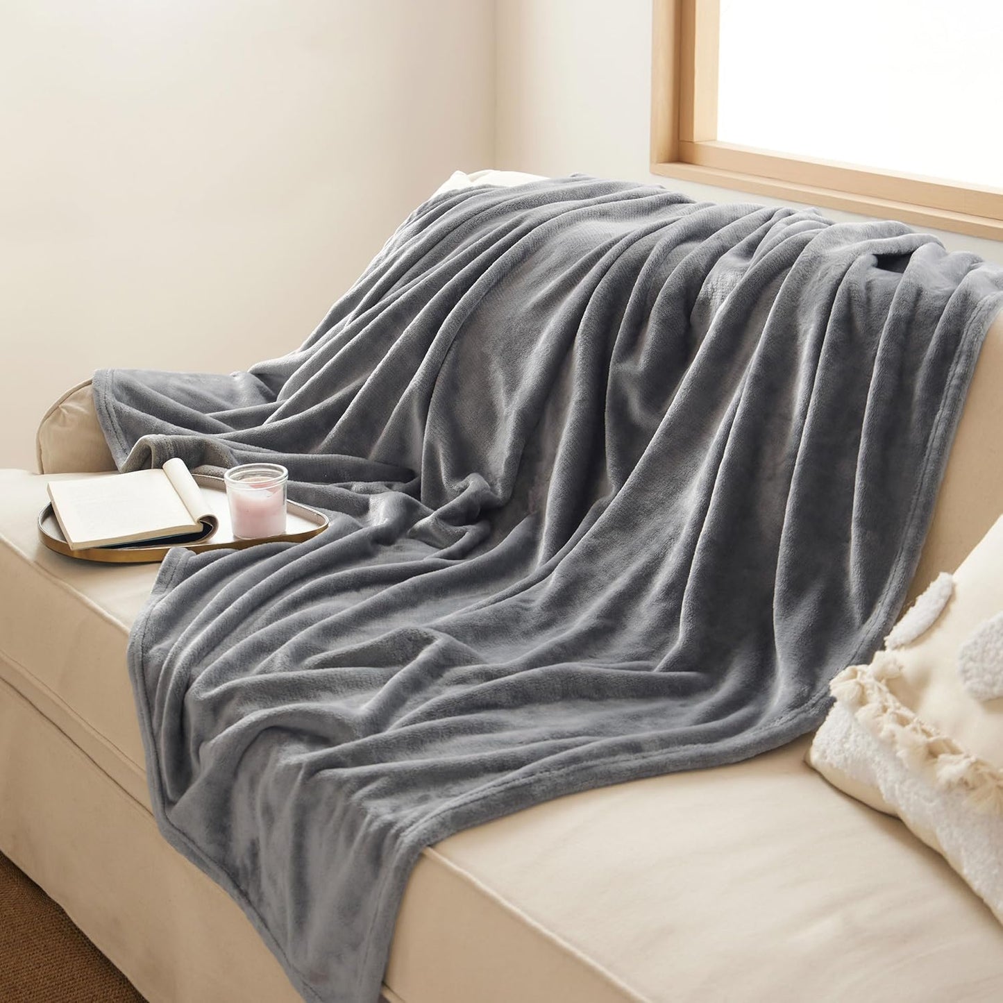 Bedsure GentleSoft Fleece Throw Blanket - Cozy Lightweight Plush Grey Sofa Blanket, 50x60 Inches