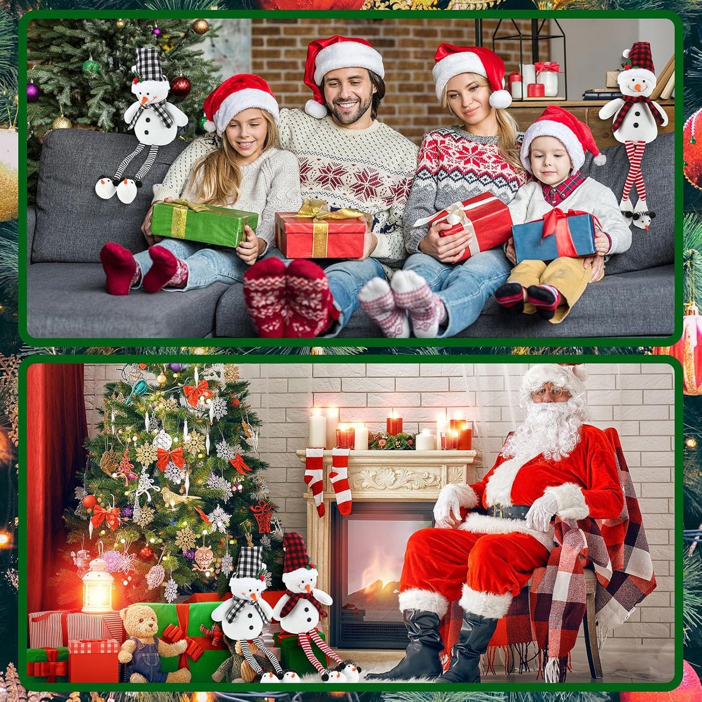 Threehoney Plush Snowman Decor - 27.6" Sitting Stuffed Toy with Scarf & Hat | Rustic Christmas Tabletop Ornament