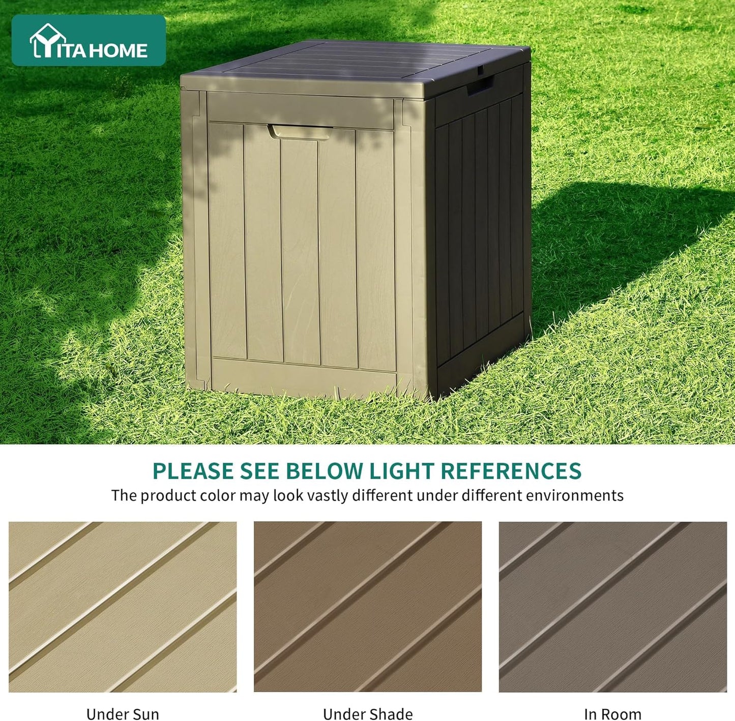 YITAHOME Outdoor Storage Deck Box - 31 Gallon Waterproof Resin with Lockable Lid | Taupe for Patio & Garden