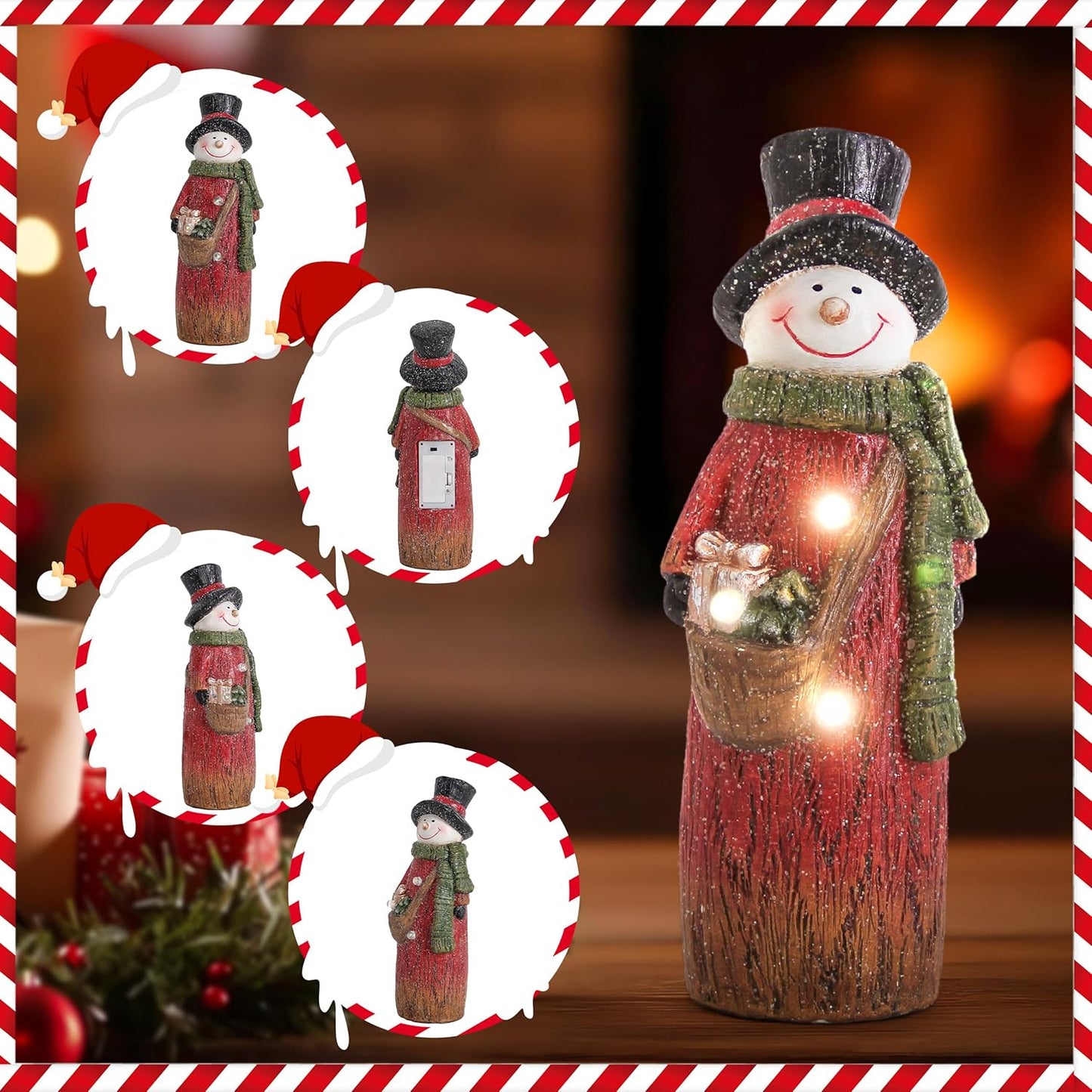 Smadeer Christmas Snowman Decoration - LED Light-Up Resin Figurine | 9.8 Inch Holiday Table Decor