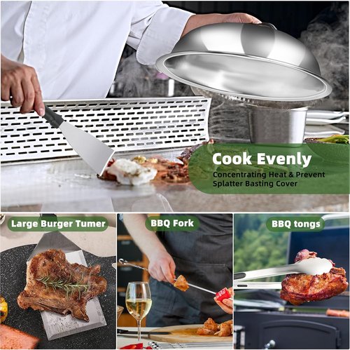 Blackstone 42PCS Griddle Accessories Kit | Complete Flat Top Grill Set with Spatula, Melting Dome & Burger Press