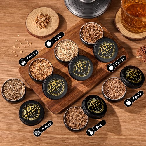 ComboJoy Electric Whiskey Smoker Kit with LED – 6 Flavors Wood Chips, Whiskey Glass & Ice Cube Mold – Rechargeable Cocktail Smoker, Old Fashioned Bourbon Gifts for Men, Dad, Husband -Grey