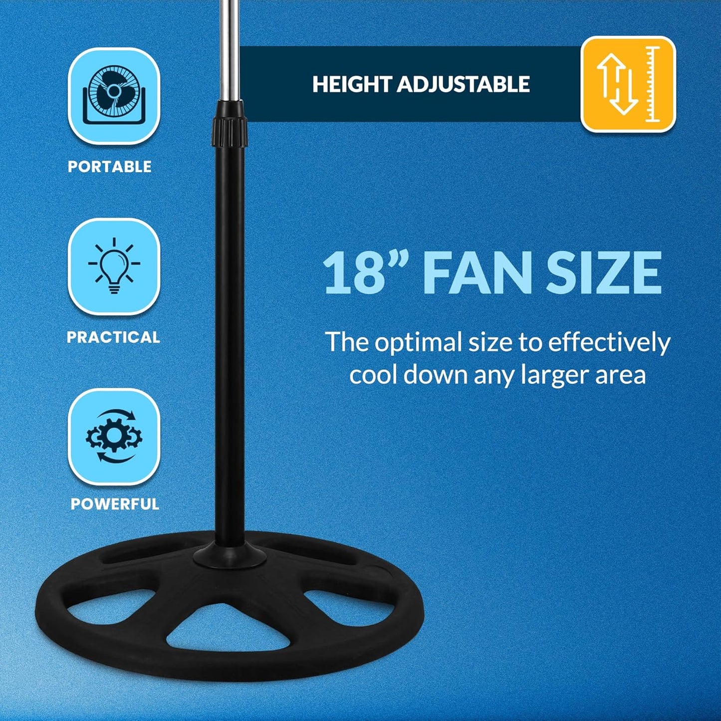 PAMI 18” High-Velocity Oscillating Pedestal Fan - Adjustable Height & 3 Speed Levels | Powerful Cooling for Home & Office, Black