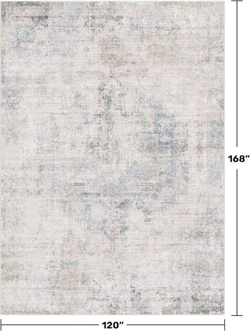 Hazo Haus Modern Farmhouse Area Rug - 10x14 Blue Gray Lightweight Washable Rug for Living Room & Dining Room