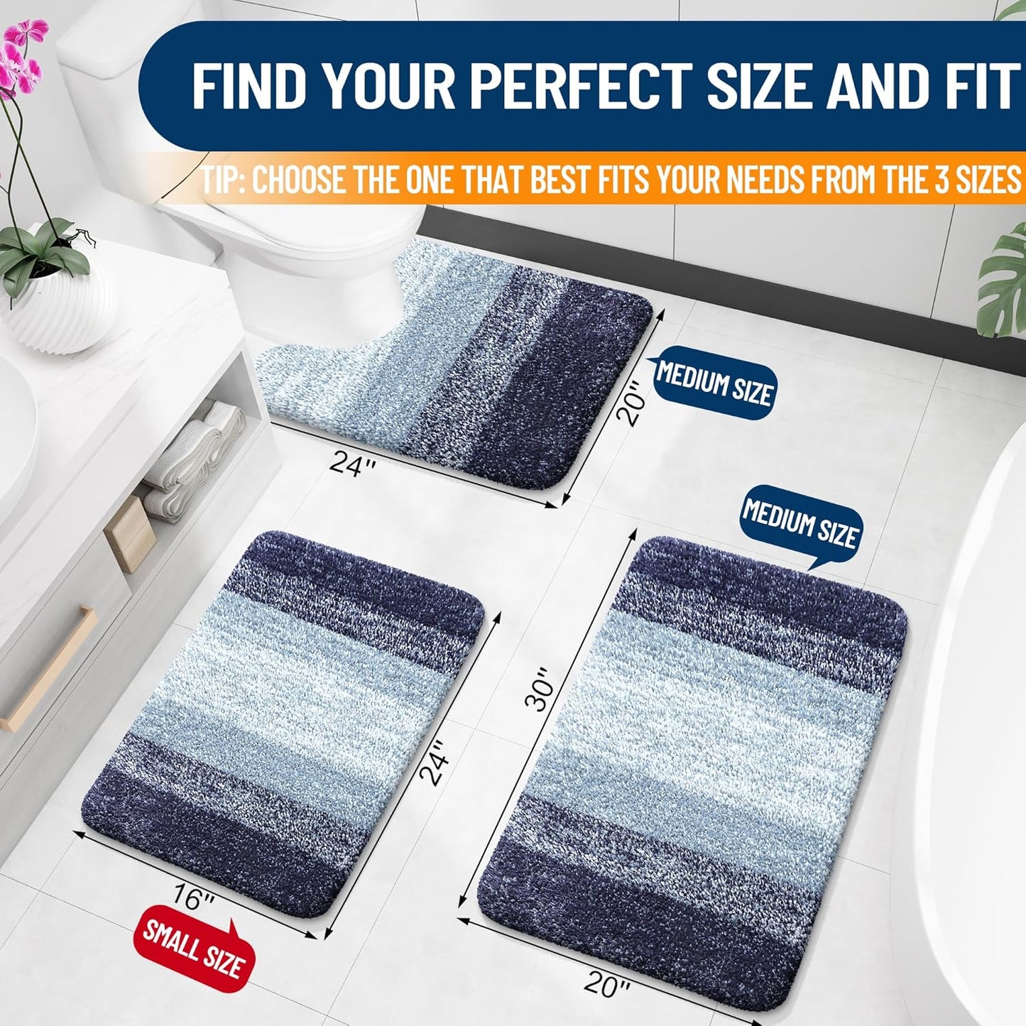 OLANLY Bath Rugs Mat - Extra Soft Microfiber, Quick Dry & Washable - 24x16, Airy Blue Color