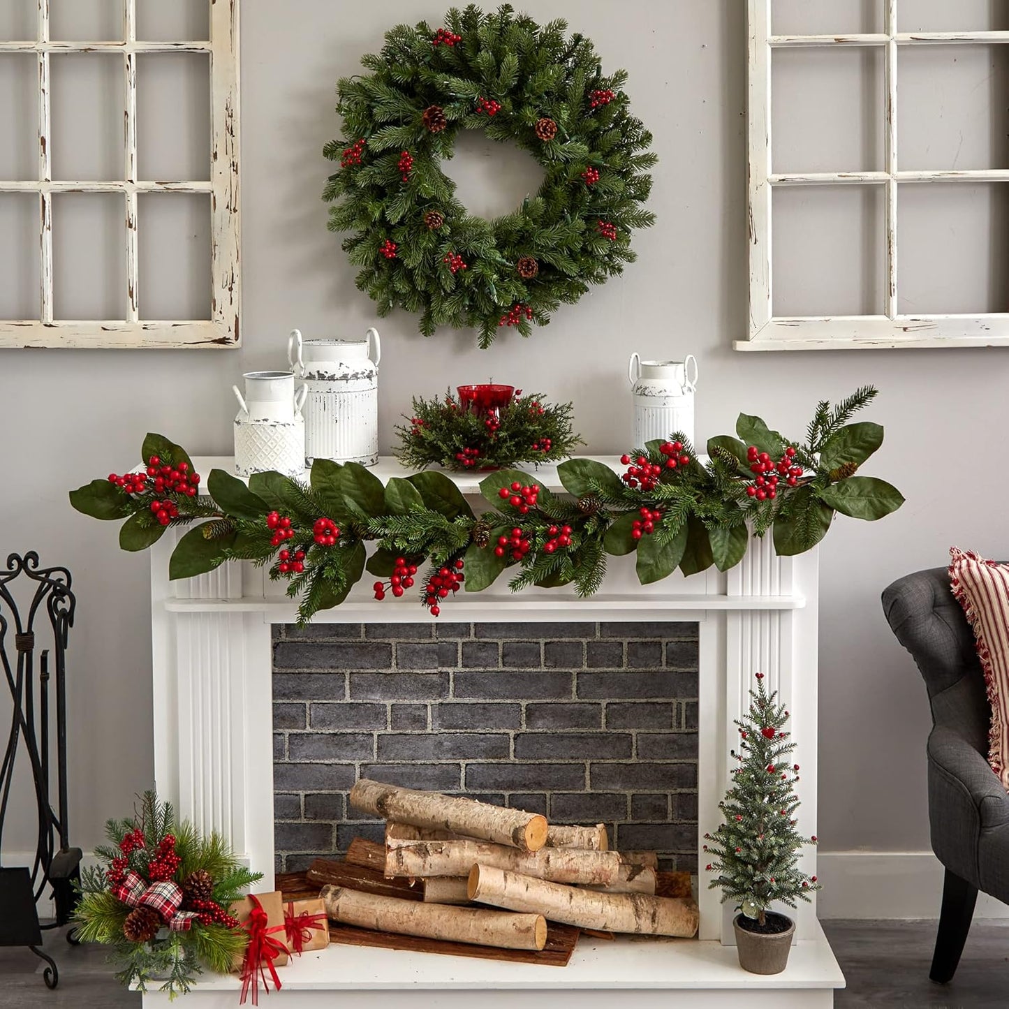 Nearly Natural Cedar Berry Candelabrum - Elegant 11'' Decorative Centerpiece for Home Decor