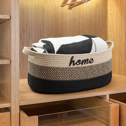 Dog Toy Basket - Woven Storage Organizer with Handle | Large 22”x11”x7.9” Light Beige Cotton