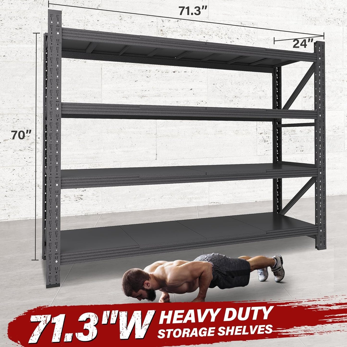 Regine Switzerland Heavy Duty Garage Shelving Unit - 5000LBS Capacity | Black Metal, 71.3"W x 24"D x 70"H
