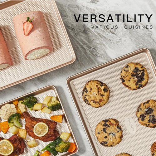 HONGBAKE Half Cookie Sheet Pan - Nonstick Baking Tray with Diamond Texture, 57% Thicker Carbon Steel