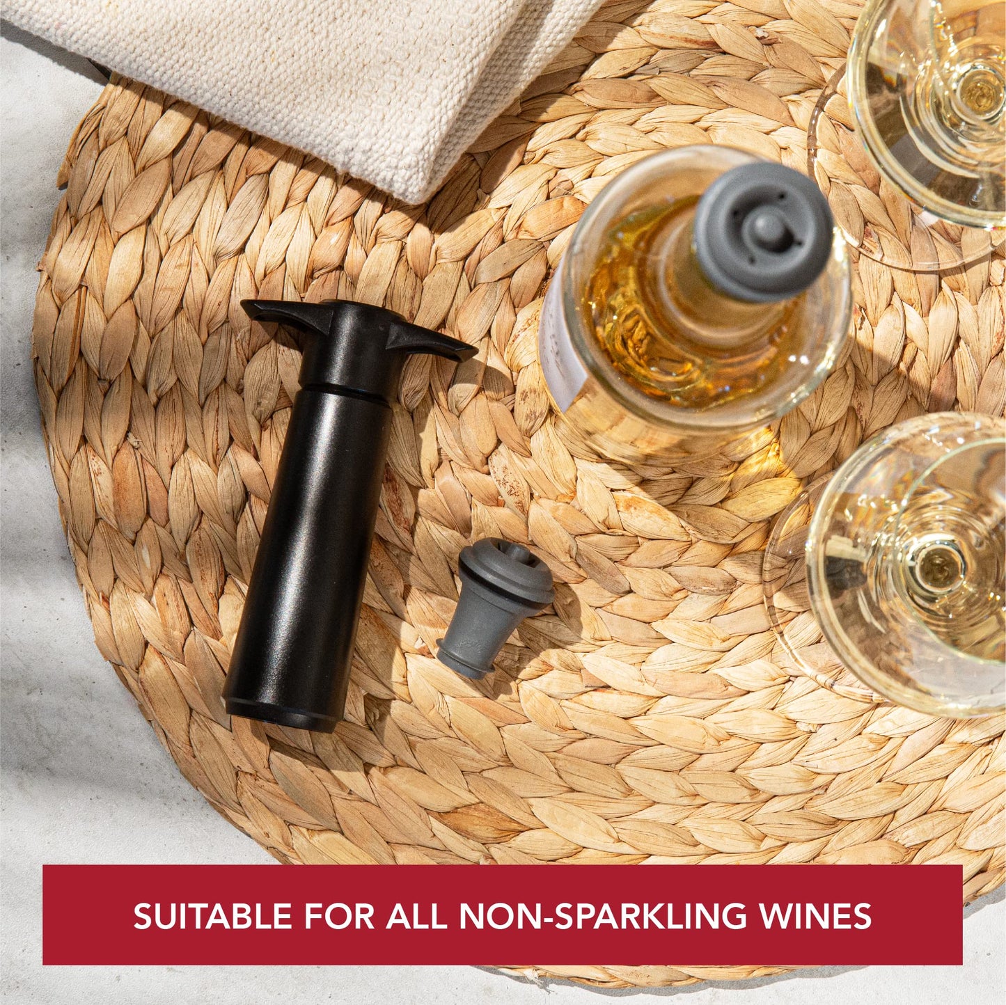 Vacu Vin Wine Saver Vacuum Stoppers – Set of 4 – Gray – Airtight Seal for Opened Bottles to Preserve Freshness Up to 10 Days – Food-Grade Rubber – Reusable & Dishwasher Safe
