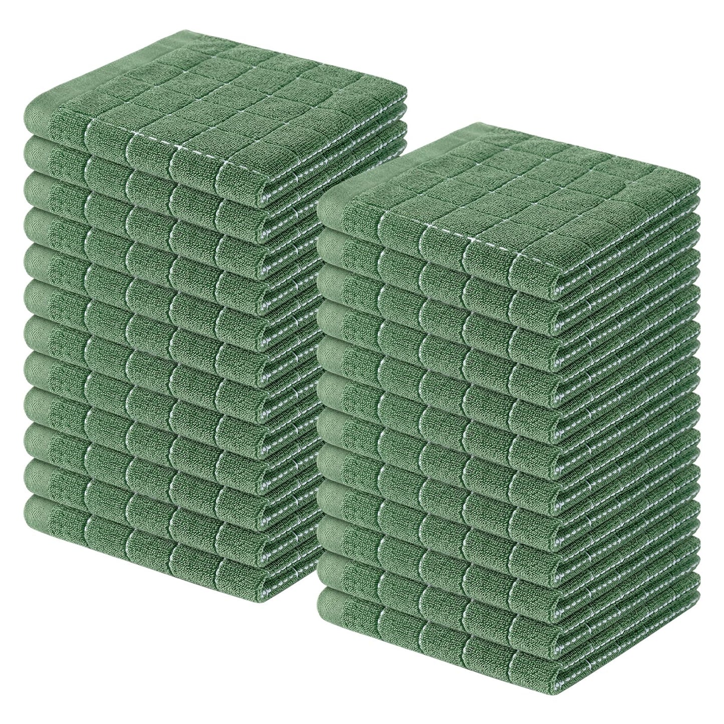 Homaxy 100% Cotton Terry Kitchen Dish Cloths, Ultra Soft and Absorbent Dish Towels for Kitchen, Suitable for Drying and Washing Dishes, 24 Pack, 12 x 12 Inches, Grass Green