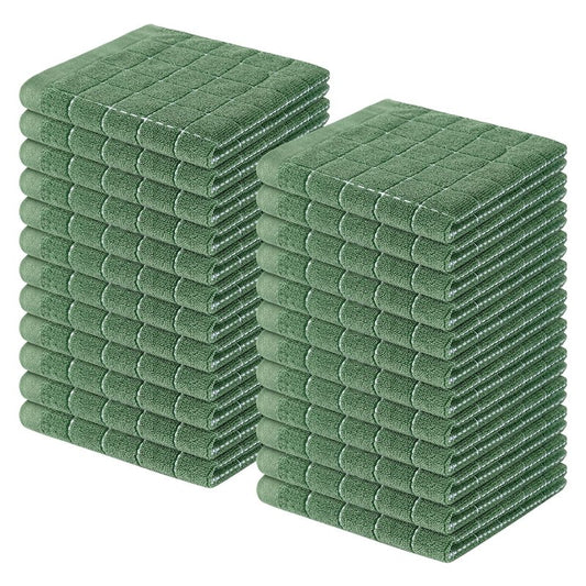 Homaxy 100% Cotton Terry Kitchen Dish Cloths, Ultra Soft and Absorbent Dish Towels for Kitchen, Suitable for Drying and Washing Dishes, 24 Pack, 12 x 12 Inches, Grass Green