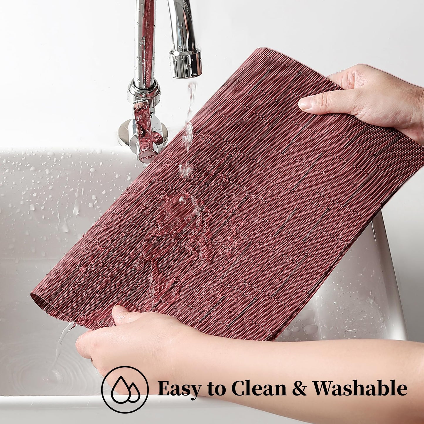 Leetaltree Burgundy Placemats Set of 12 - Heat Resistant Non-Slip Place mats for Dining Table, Washable Durable PVC Vinyl Woven Table Mats（Burgundy, 12）