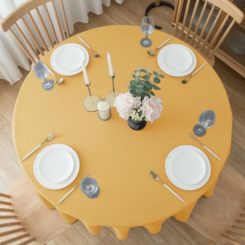 Biscaynebay Fall Tablecloth Textured Fabric Round Tablecloths 70", Fall Gold Thanksgiving Autumn Harvest Water Resistant Fabric Tablecloths for Kitchen, Dining, Wedding, Parties Machine Washable