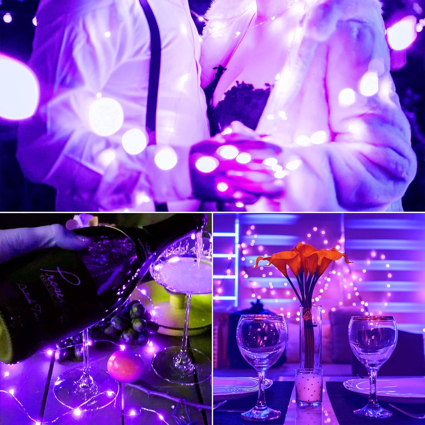 SmilingTown 20 LED Purple Fairy Lights - Battery Operated 6.6ft Waterproof String Lights for DIY Decor