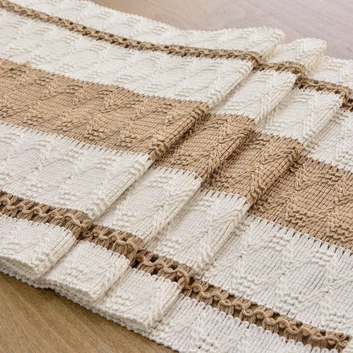 FEXIA Boho Table Runner for Hoilday Spring Home Decor with Tassels 72 Inches Long Pottery barn Furniture Farmhouse Rustic Macrame Burlap Table Decoration for Living Room (12x72 Inches)