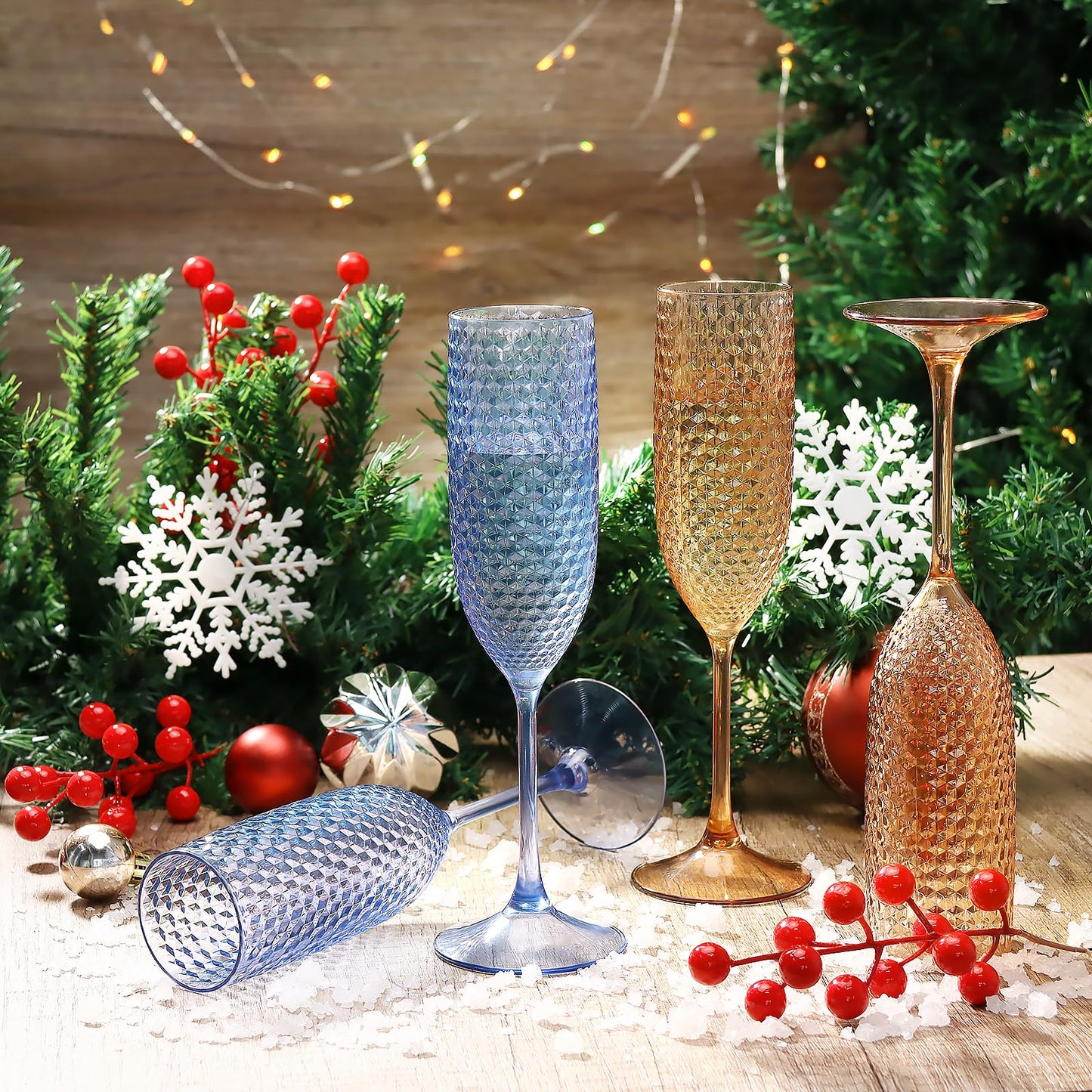 12 Pack Plastic Champagne Flutes Vintage Light Blue Goblet Champagne Glasses Unbreakable Wedding Toasting Glasses Diamond Wine Glasses Crystal Wine Cups Clear Drinking Glasses 5.5 OZ for Bridal Shower