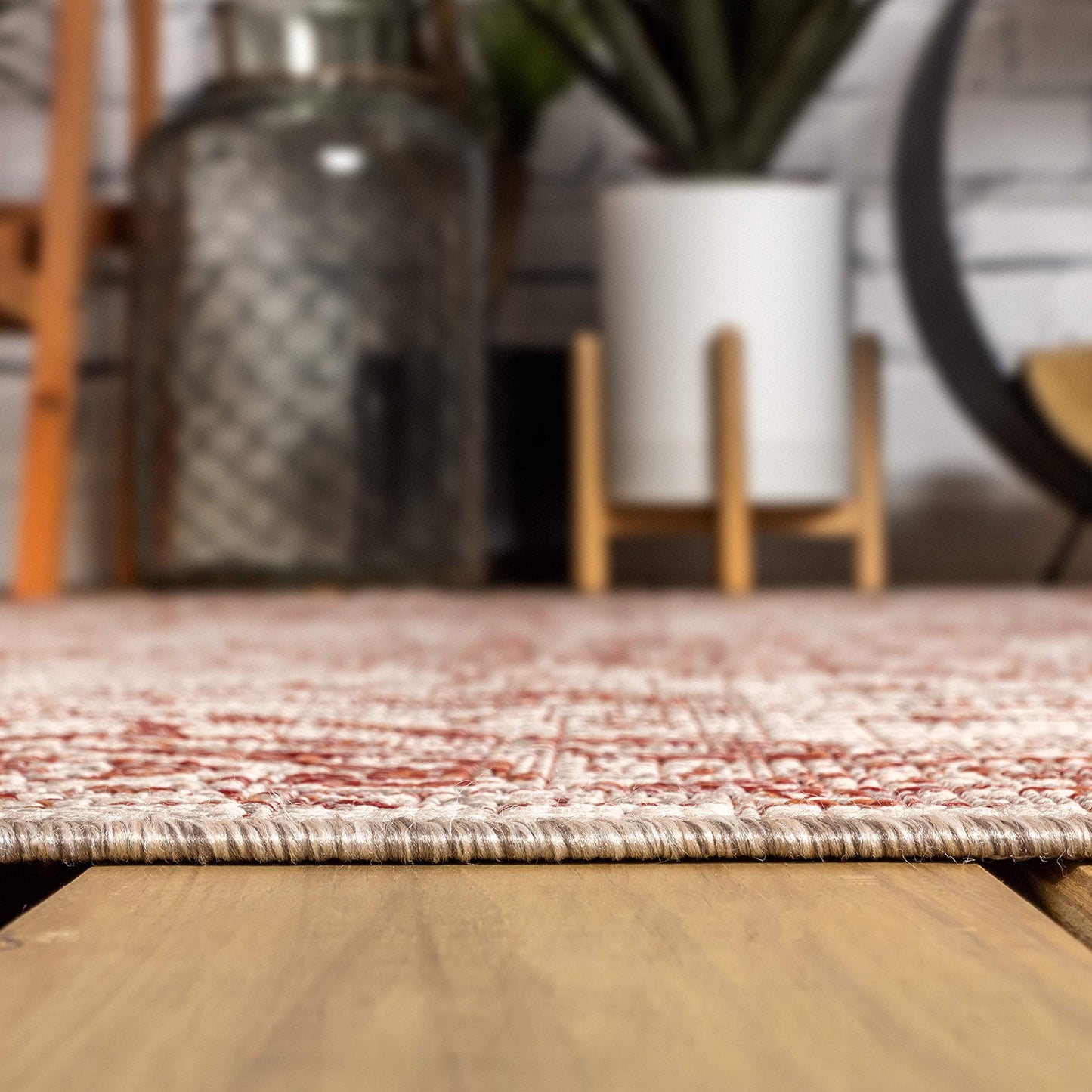 JONATHAN Y SMB102A-5 Rozetta Boho Medallion Textured Weave Indoor Outdoor Area -Rug Coastal Bohemian Rustic Glam Easy -Cleaning Bedroom Kitchen Backyard Patio Non Shedding, 5 X 8, Red/Taupe