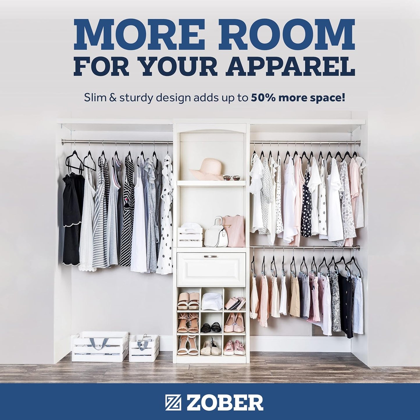 ZOBER Black Velvet Hangers - Non-Slip 50 Pack Clothes Hangers with 360° Swivel | Holds Up to 10 lbs