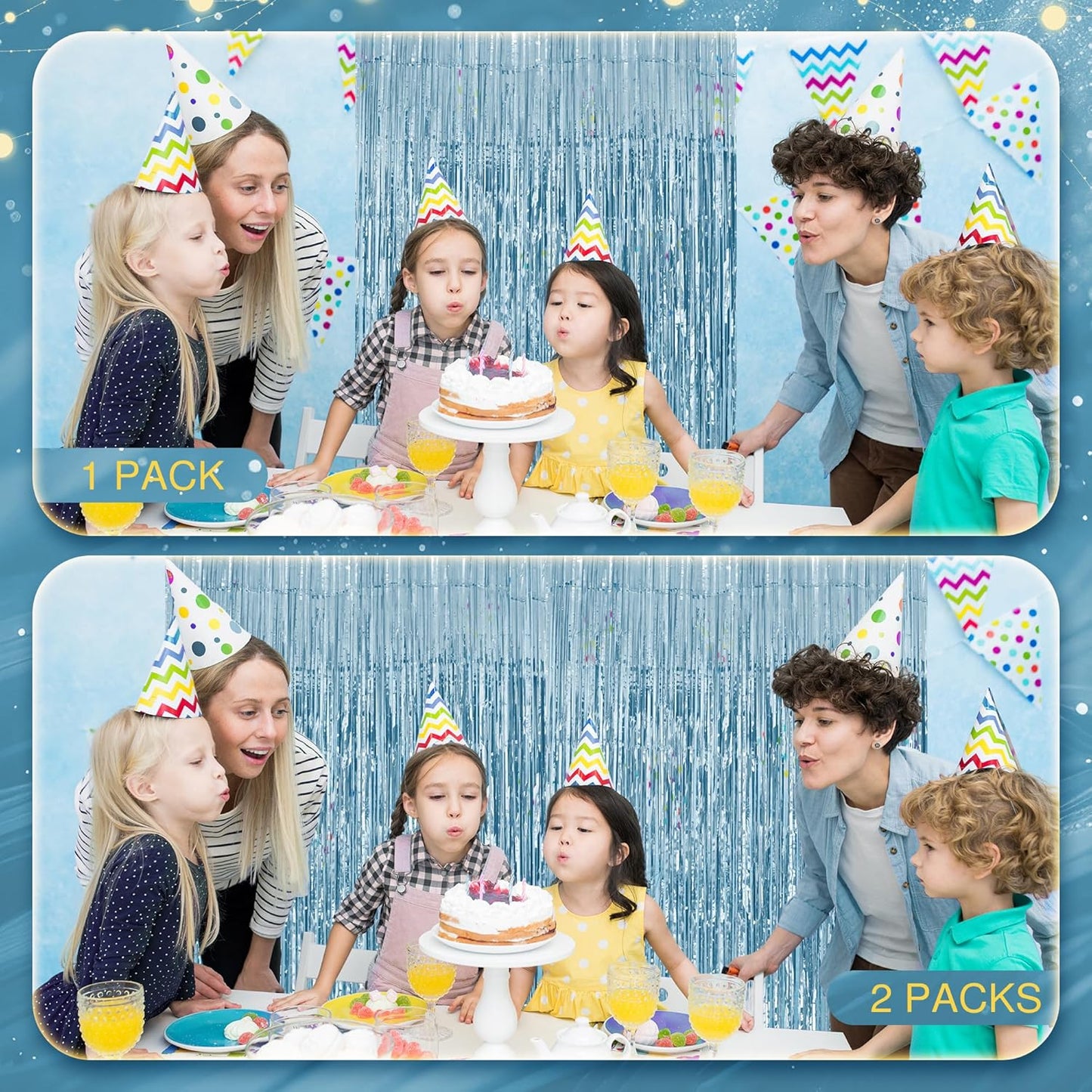 Skiennix Light Blue Fringe Backdrop - 3.2x8.2ft Shining Foil Tinsel Curtains for Parties & Events