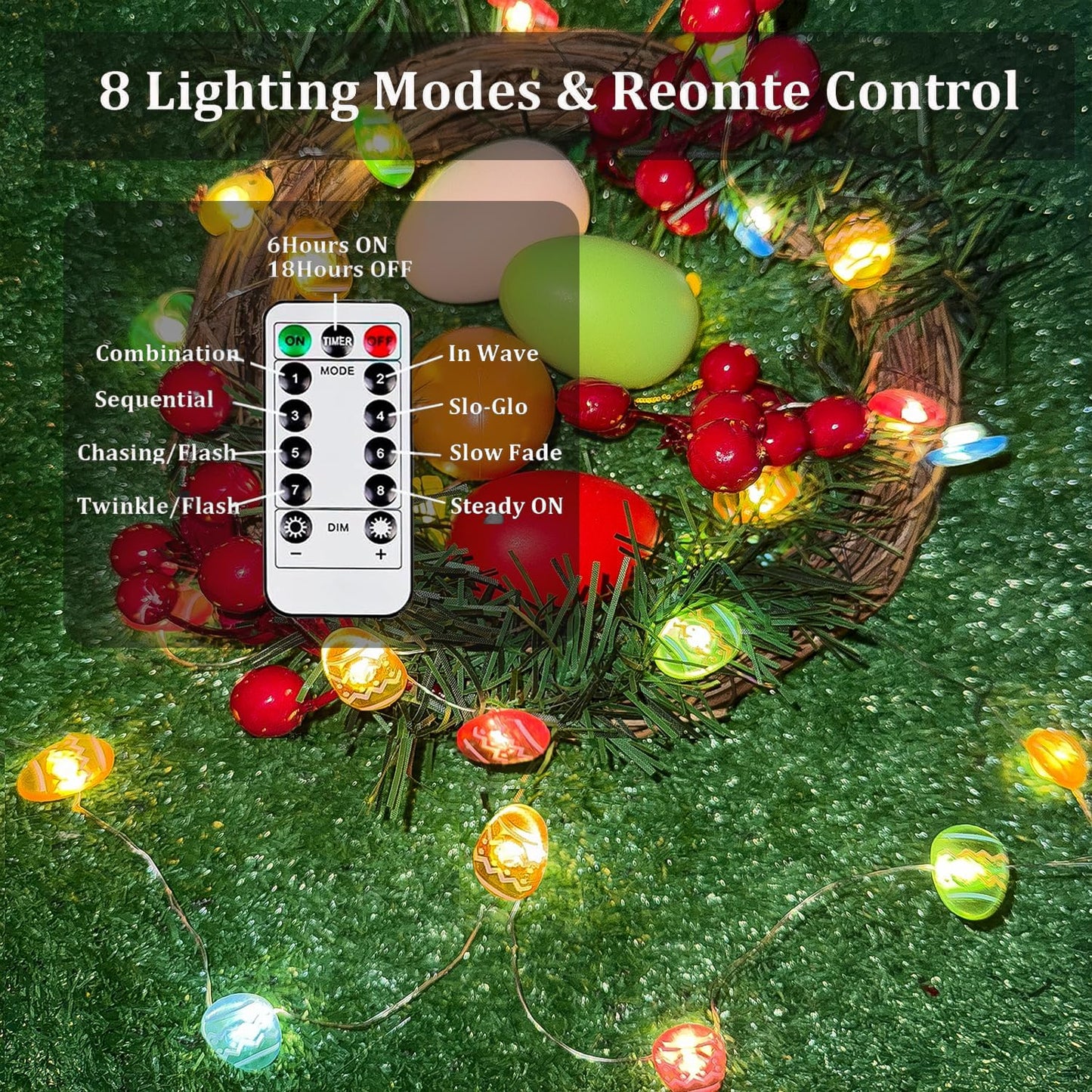 Pastel Fairy Lights by Easter Decorations - Battery Operated String Lights with Remote & Timer | Waterproof Indoor/Outdoor Twinkle Lights for Spring Party Decor