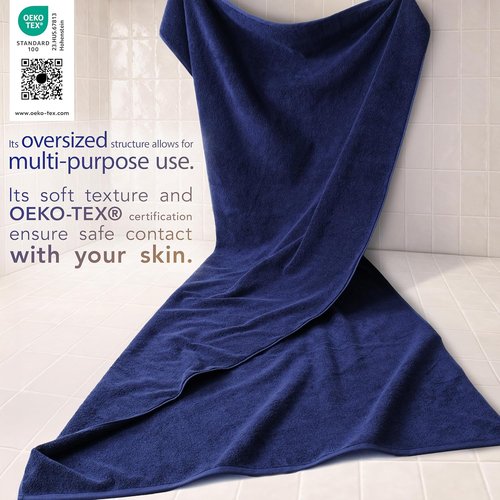 Cotton Paradise Oversized 100% Cotton Bath Sheet - Extra Large Turkish Towel in Navy Blue | 40x80 Inches
